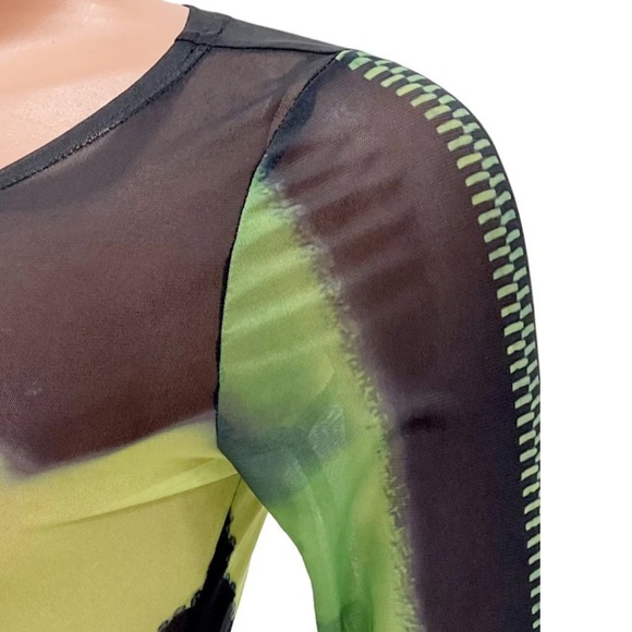 Green and Black Sheer Bodycon Dress - Picture 4 of 4